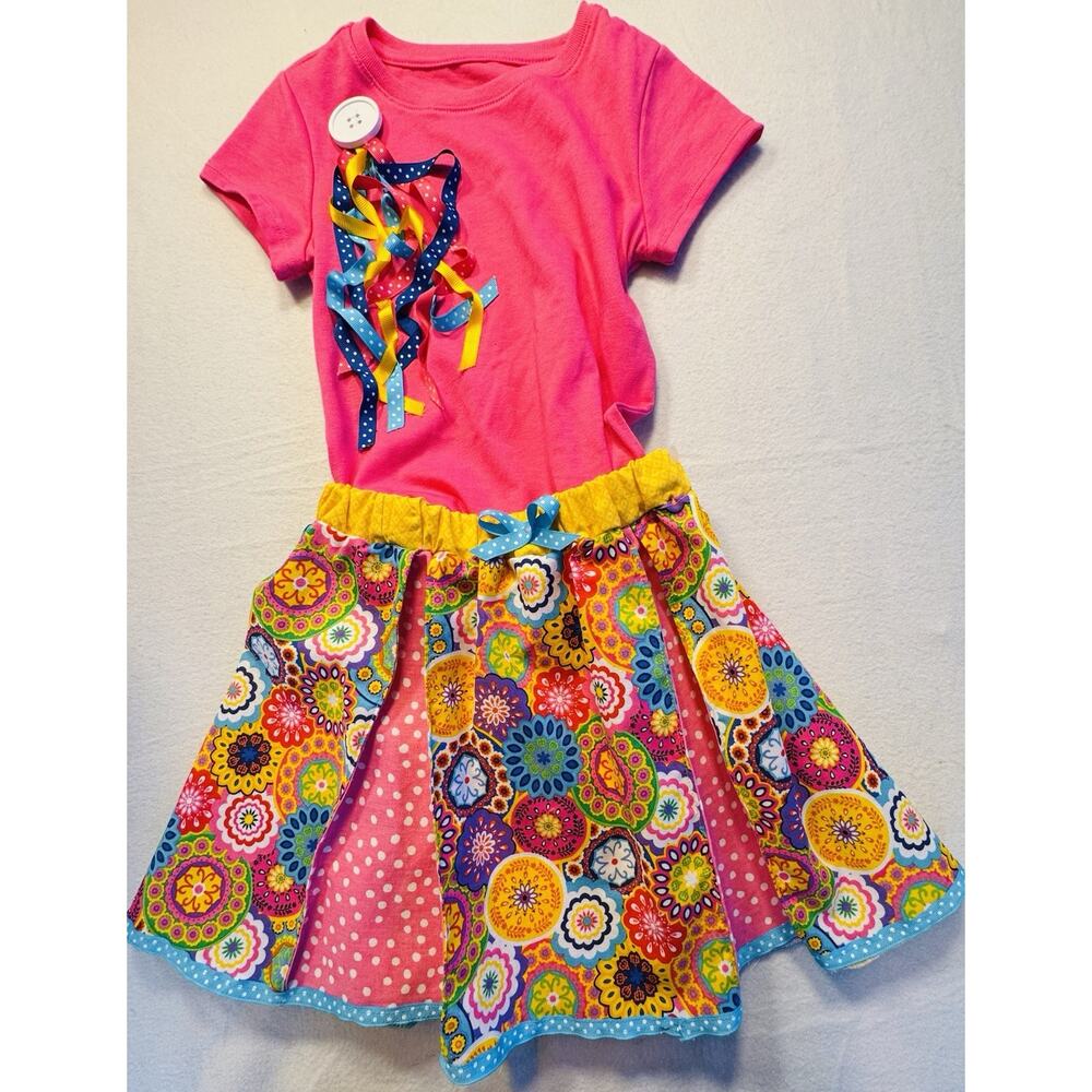 Handmade Skirt,Ribbon Trim Top By Wander Nation, Handmade button, Ribbon 4/5